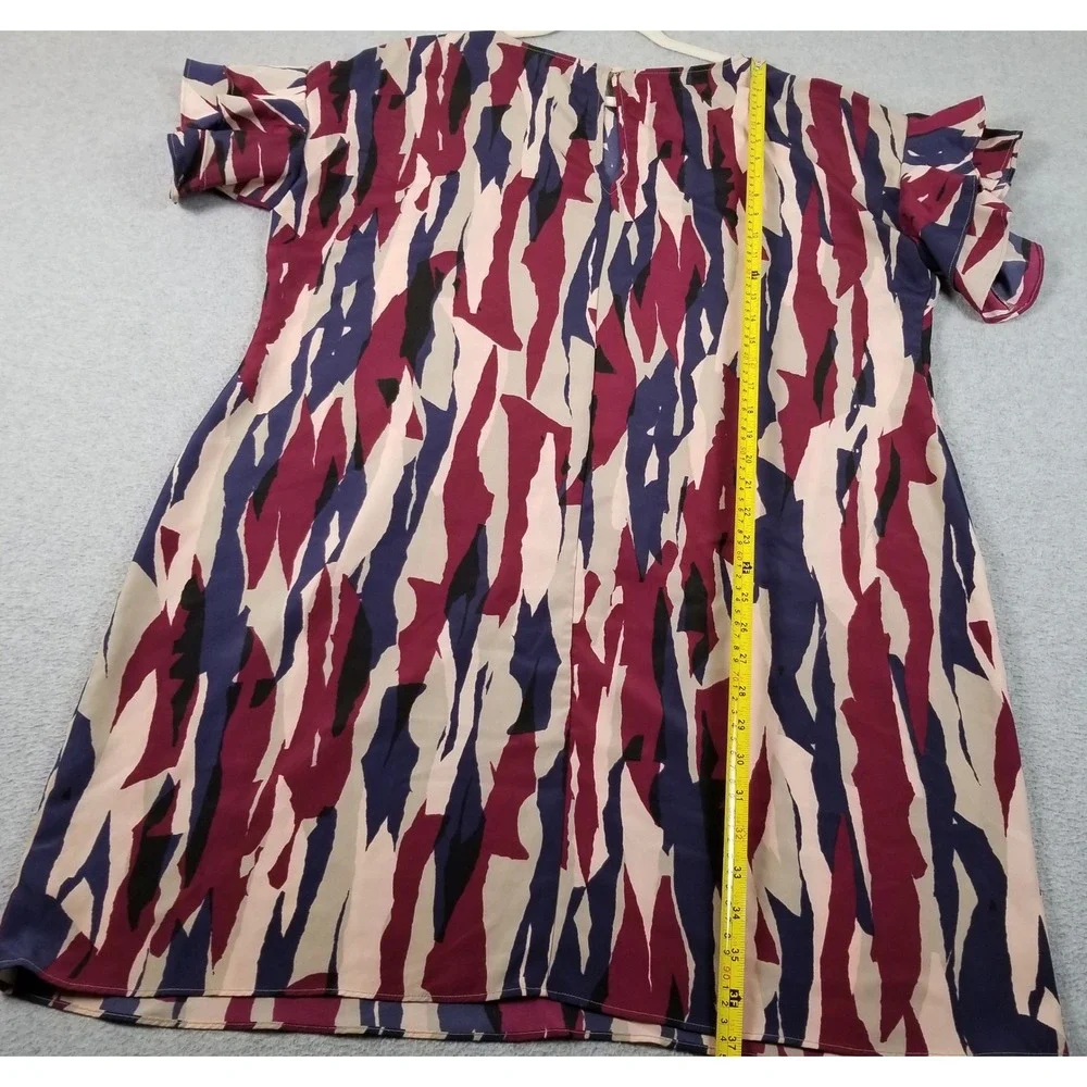Madison Dress Women XL Multicolor Abstract Ruffle Short Sleeve Shift Casual Work